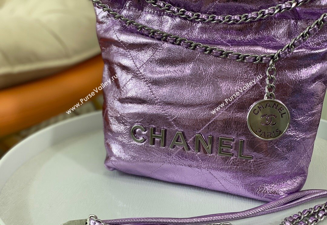 Chanel 22 Metallic Shiny Calfskin Mini Shopping Bag AS3980 Purple 2024 (SM-240626090)