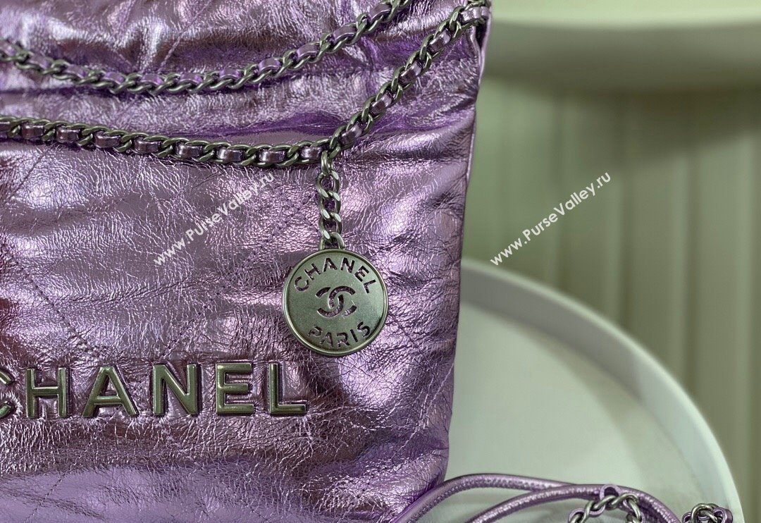 Chanel 22 Metallic Shiny Calfskin Mini Shopping Bag AS3980 Purple 2024 (SM-240626090)