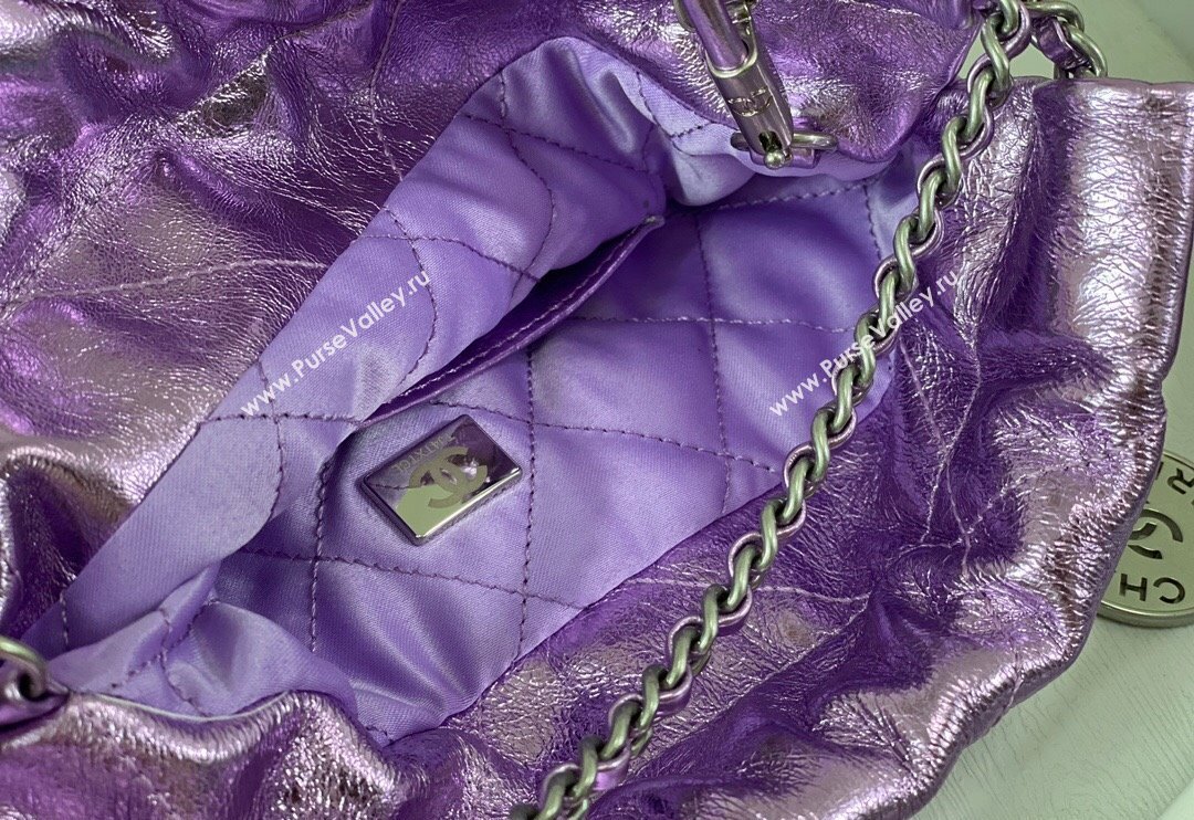 Chanel 22 Metallic Shiny Calfskin Mini Shopping Bag AS3980 Purple 2024 (SM-240626090)