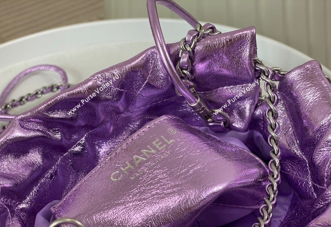 Chanel 22 Metallic Shiny Calfskin Mini Shopping Bag AS3980 Purple 2024 (SM-240626090)