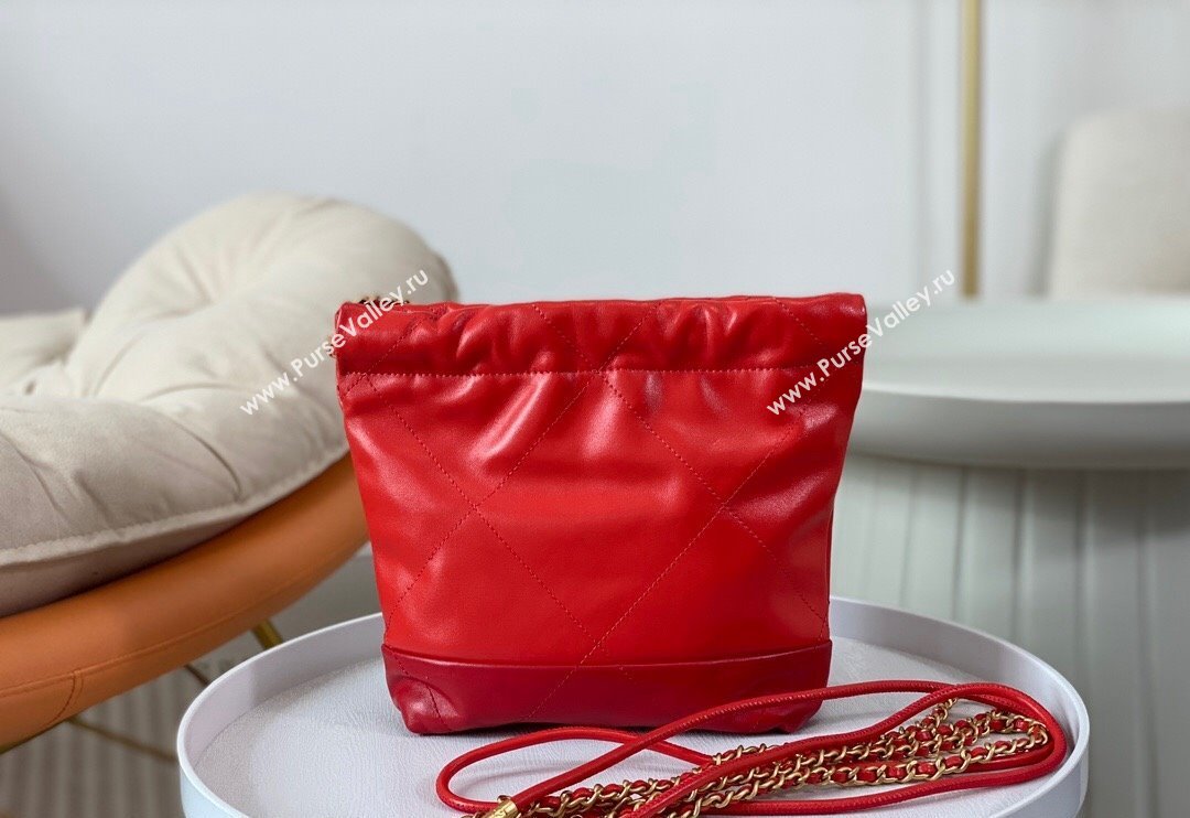 Chanel 22 Shiny Calfskin Patchwork Mini Shopping Bag AS3980 Red 2024 0626 (SM-240626058)