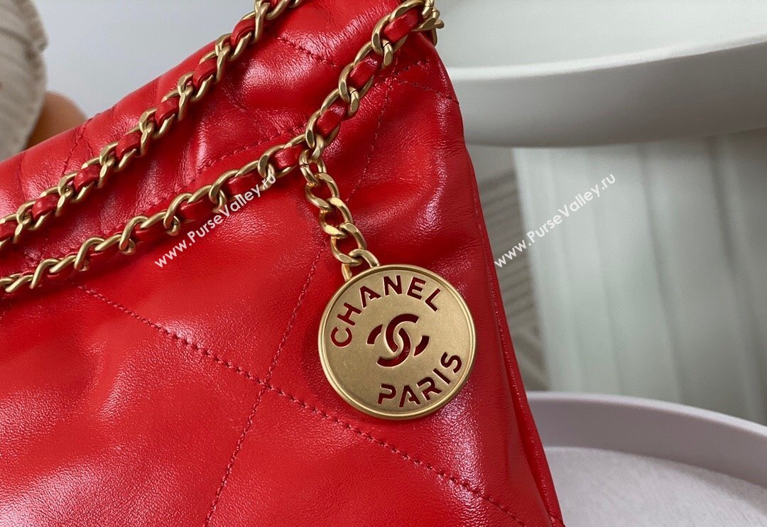 Chanel 22 Shiny Calfskin Patchwork Mini Shopping Bag AS3980 Red 2024 0626 (SM-240626058)