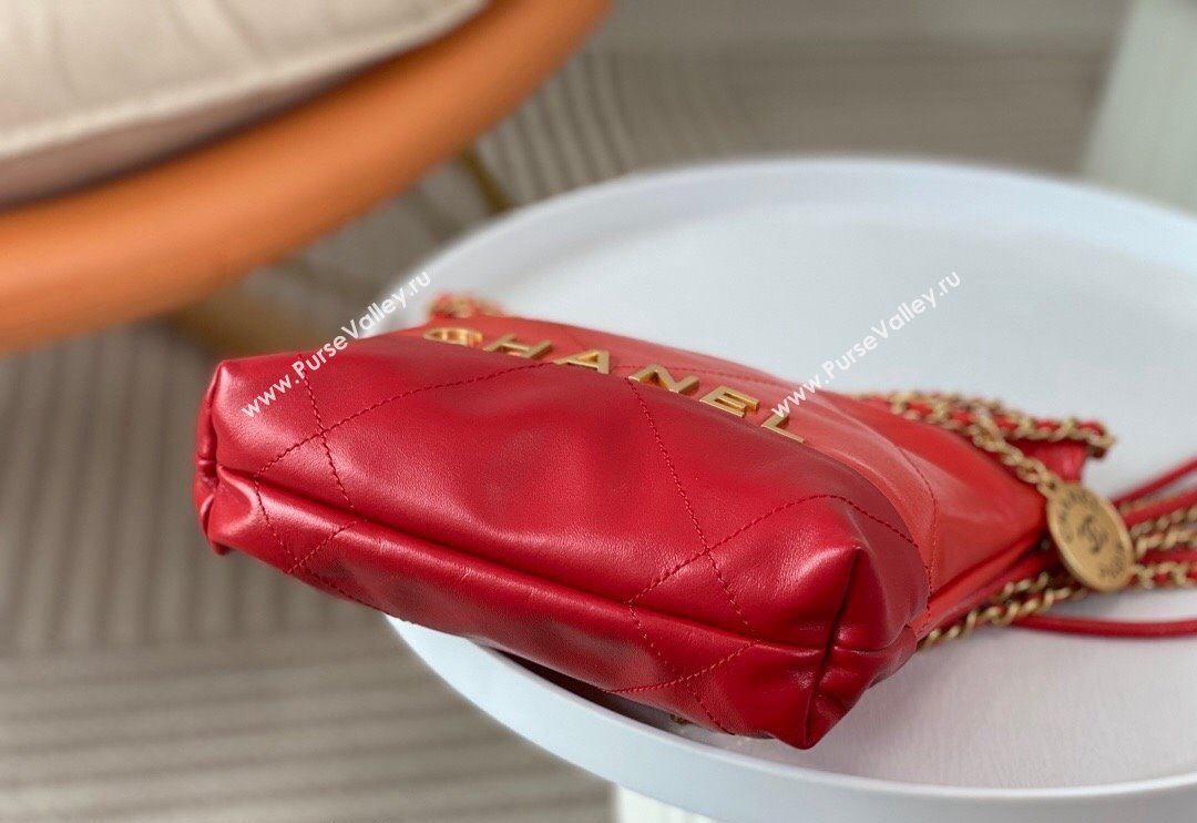 Chanel 22 Shiny Calfskin Patchwork Mini Shopping Bag AS3980 Red 2024 0626 (SM-240626058)