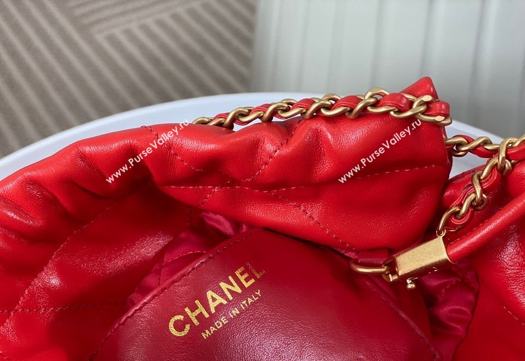 Chanel 22 Shiny Calfskin Patchwork Mini Shopping Bag AS3980 Red 2024 0626 (SM-240626058)