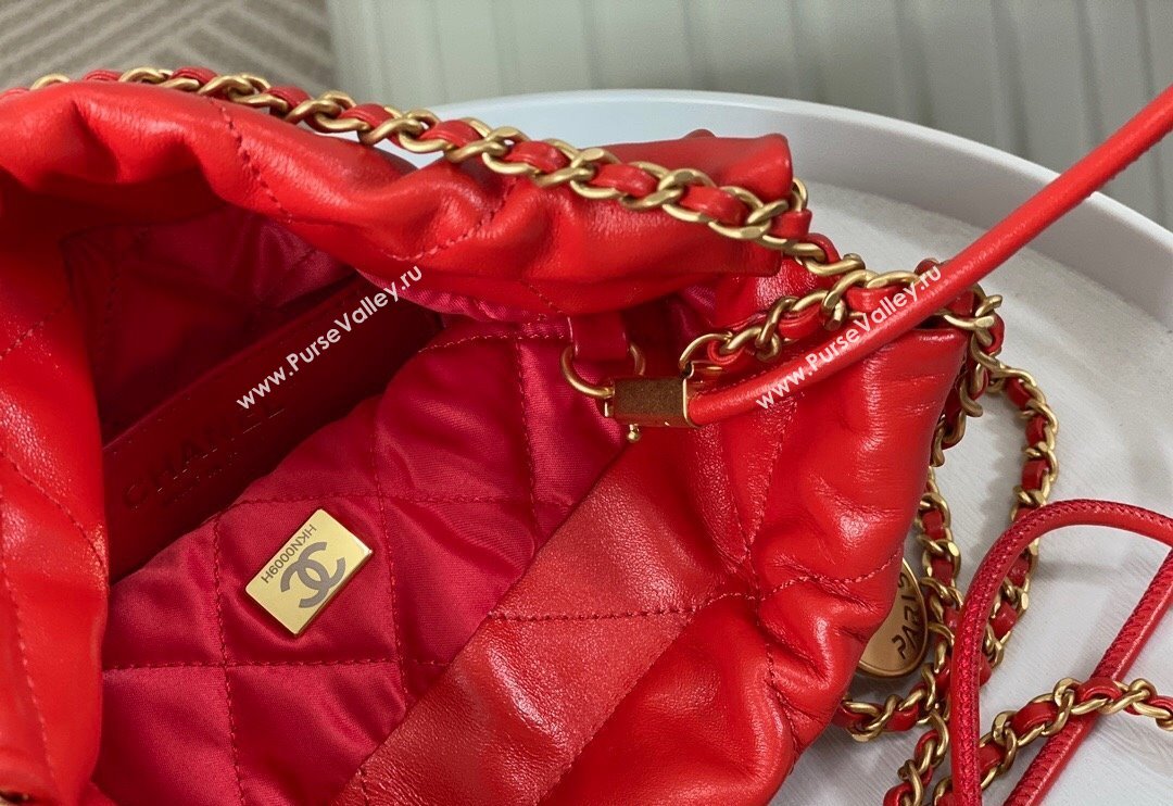 Chanel 22 Shiny Calfskin Patchwork Mini Shopping Bag AS3980 Red 2024 0626 (SM-240626058)