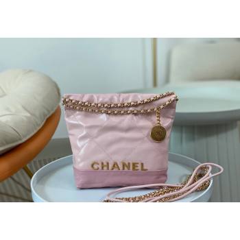 Chanel 22 Shiny Calfskin Patchwork Mini Shopping Bag AS3980 Light Pink/Purple 2024 0626 (SM-240626059)