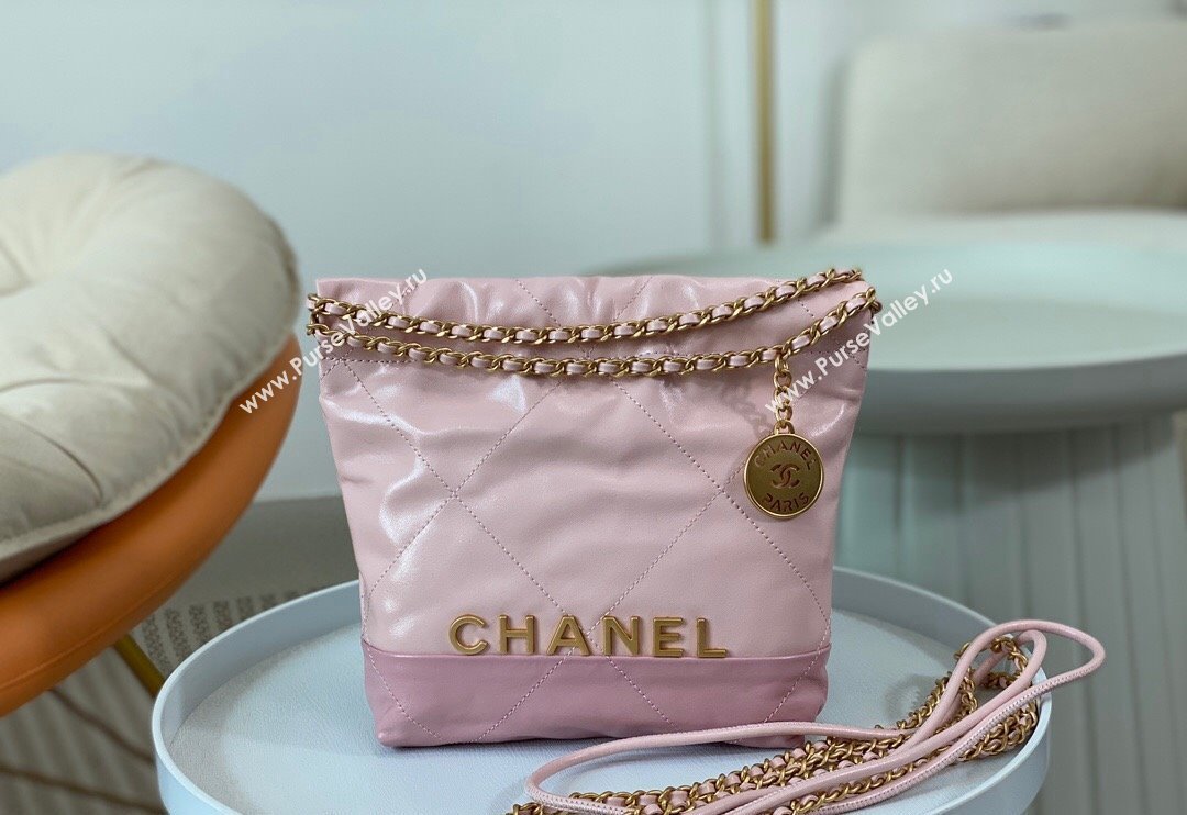 Chanel 22 Shiny Calfskin Patchwork Mini Shopping Bag AS3980 Light Pink/Purple 2024 0626 (SM-240626059)