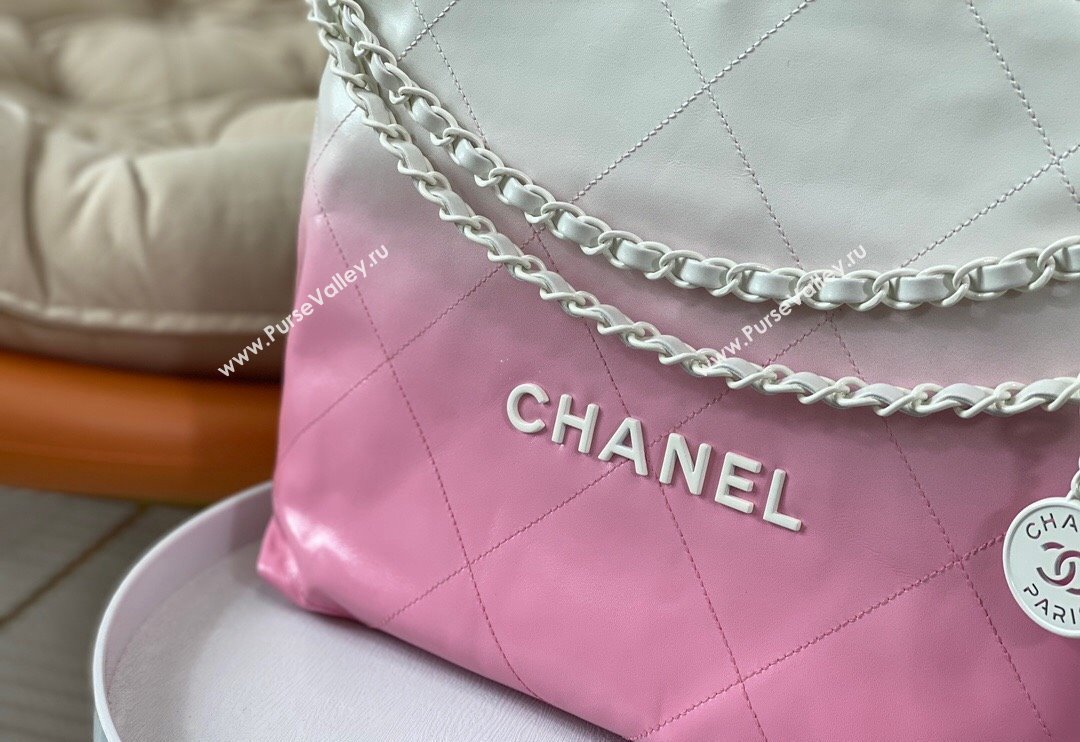 Chanel 22 Patent Gradient Calfskin  Lacquered Metal Small Shopping Bag AS3260 Pink/White 2024 0626 (SM-240626048)