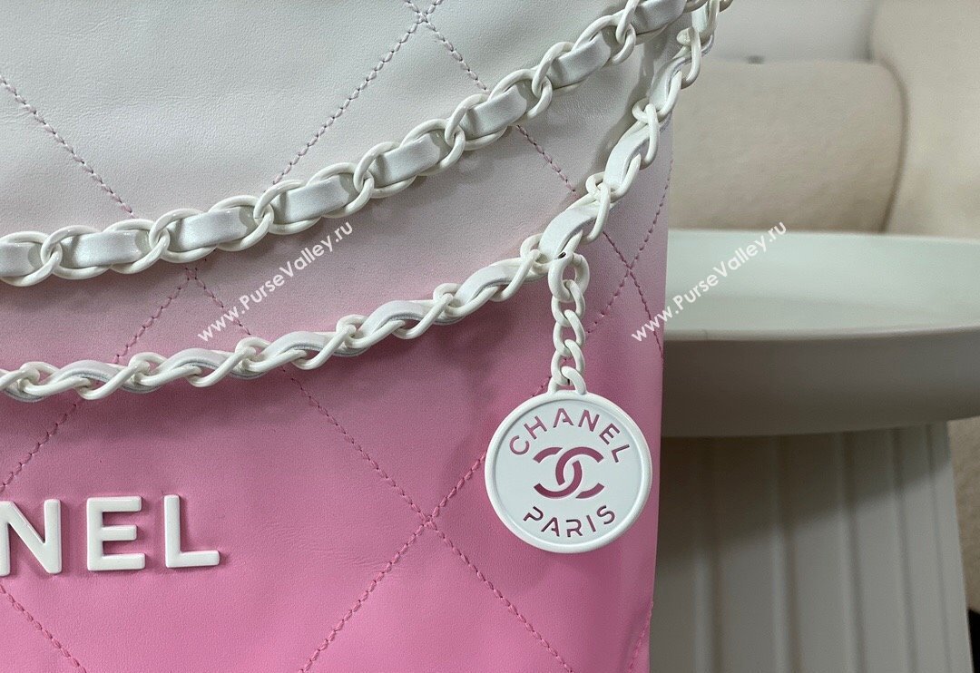 Chanel 22 Patent Gradient Calfskin  Lacquered Metal Small Shopping Bag AS3260 Pink/White 2024 0626 (SM-240626048)