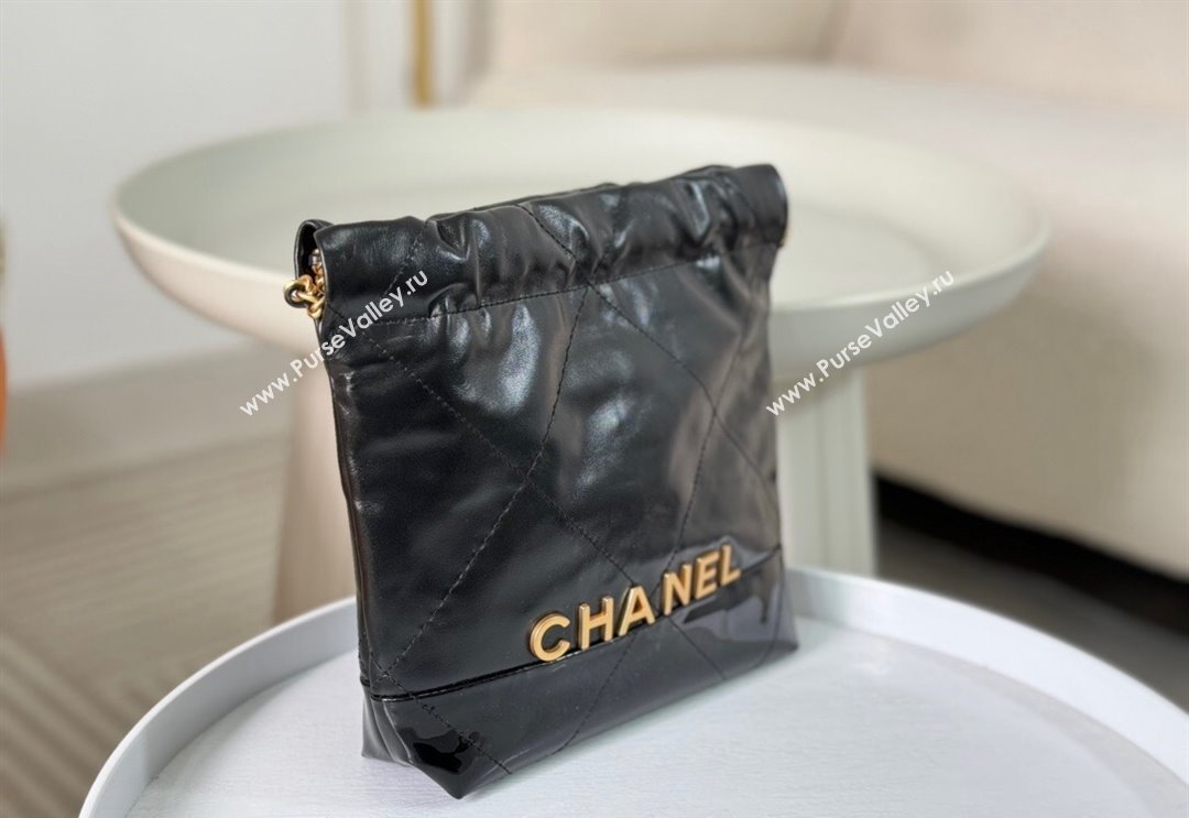 Chanel 22 Shiny Calfskin  Patent Patchwork Mini Shopping Bag AS3980 Black 2024 0626 (SM-240626060)