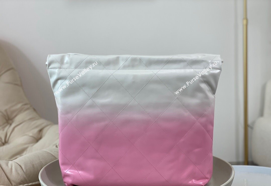 Chanel 22 Patent Gradient Calfskin  Lacquered Metal Shopping Bag AS3261 Pink/White 2024 0626 (SM-240626049)