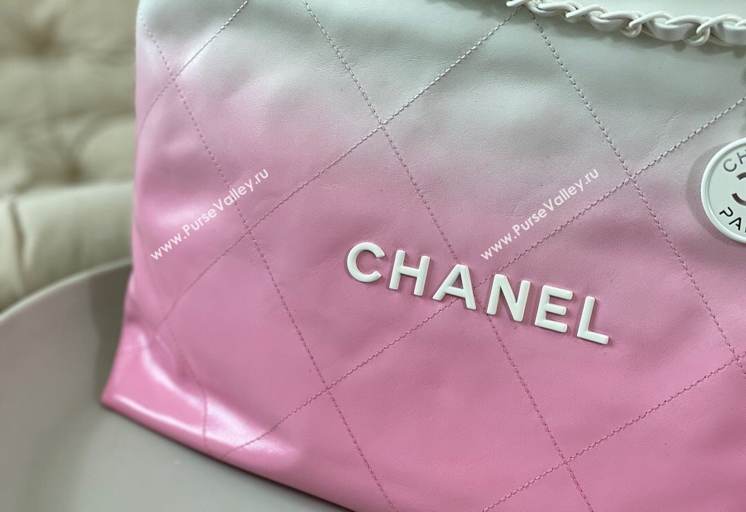 Chanel 22 Patent Gradient Calfskin  Lacquered Metal Shopping Bag AS3261 Pink/White 2024 0626 (SM-240626049)