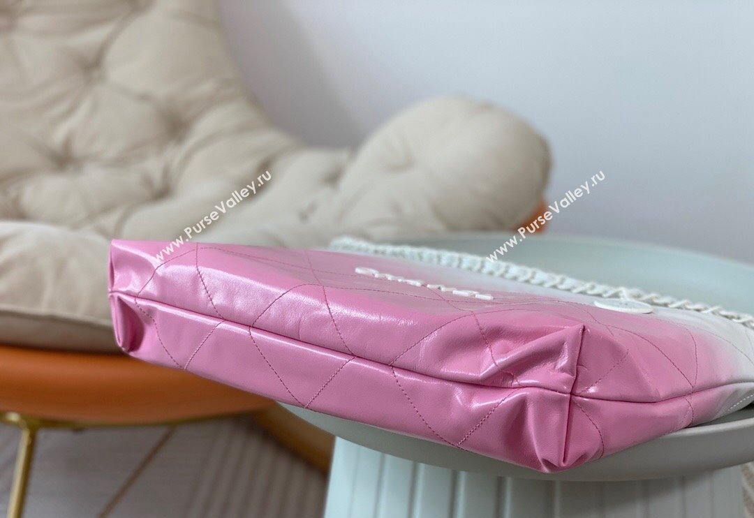 Chanel 22 Patent Gradient Calfskin  Lacquered Metal Shopping Bag AS3261 Pink/White 2024 0626 (SM-240626049)