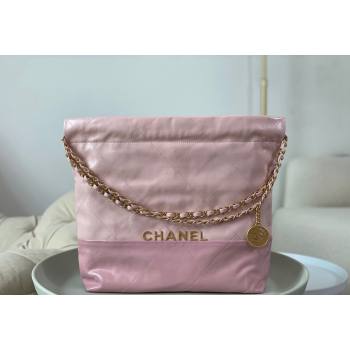 Chanel 22 Shiny Calfskin Patchwork Small Shopping Bag AS3260 Light Pink/Purple 2024 0626 (SM-240626062)