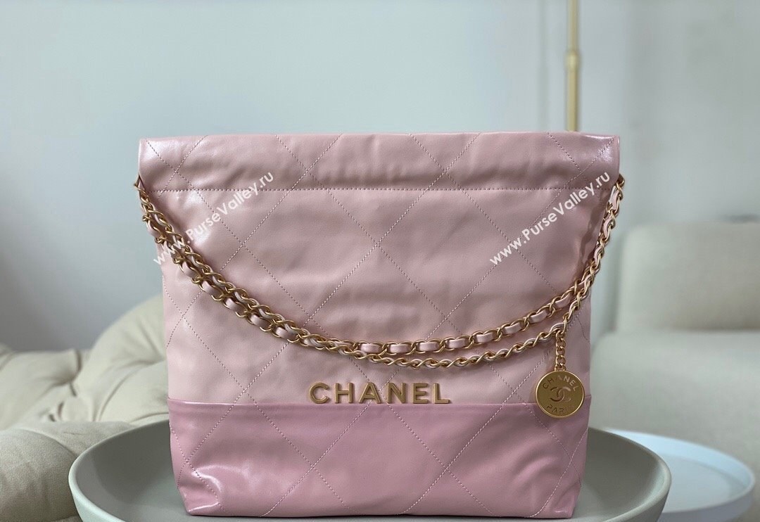 Chanel 22 Shiny Calfskin Patchwork Small Shopping Bag AS3260 Light Pink/Purple 2024 0626 (SM-240626062)