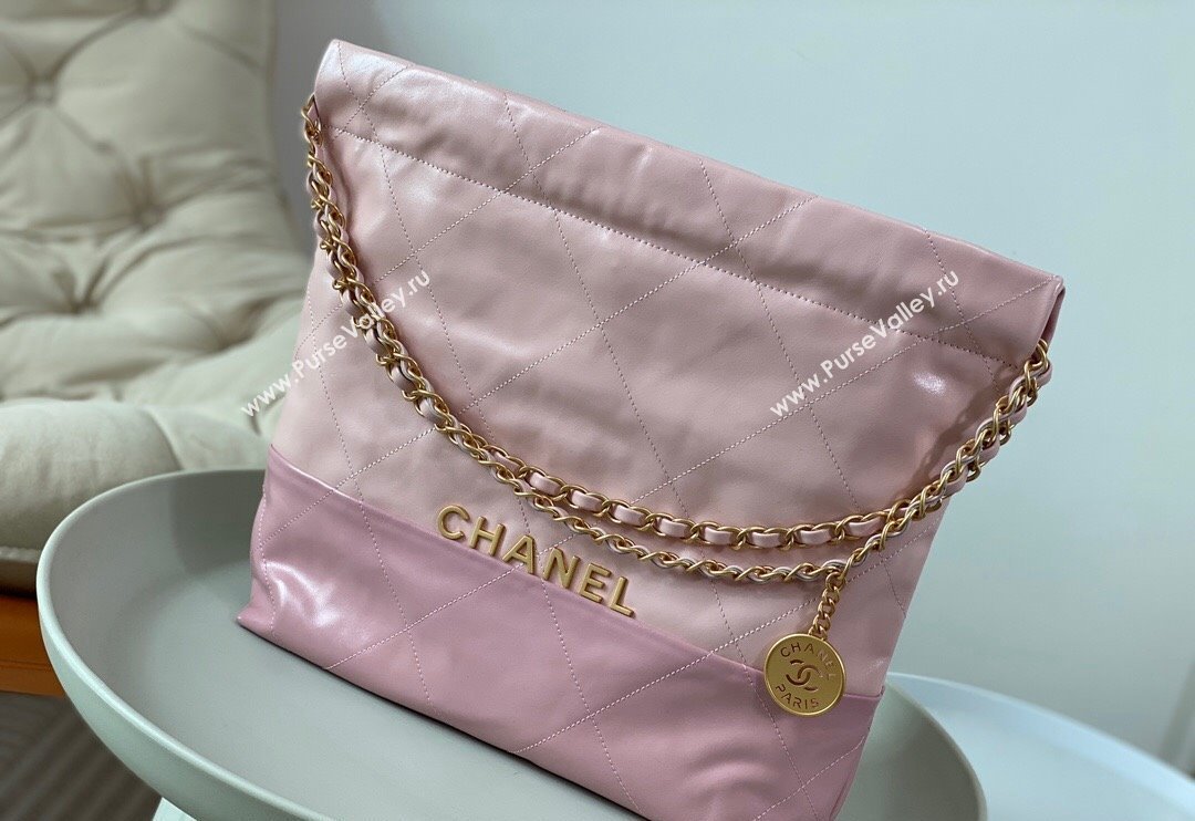 Chanel 22 Shiny Calfskin Patchwork Small Shopping Bag AS3260 Light Pink/Purple 2024 0626 (SM-240626062)