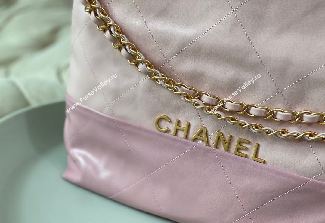 Chanel 22 Shiny Calfskin Patchwork Small Shopping Bag AS3260 Light Pink/Purple 2024 0626 (SM-240626062)