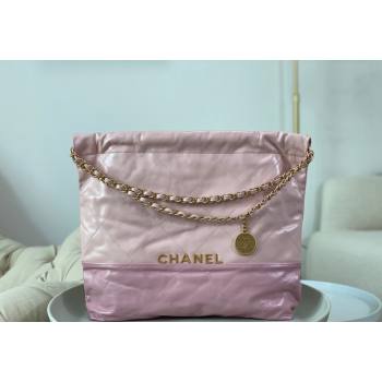 Chanel 22 Shiny Calfskin Patchwork Shopping Bag AS3261 Light Pink/Purple 2024 0626 (SM-240626066)