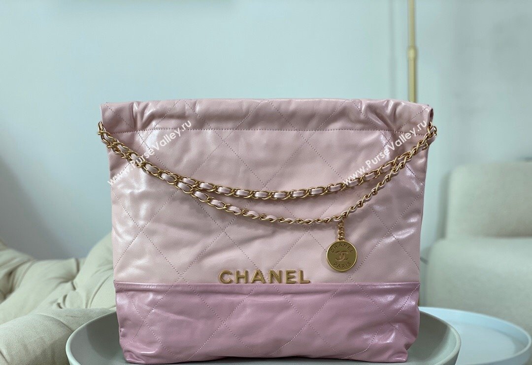 Chanel 22 Shiny Calfskin Patchwork Shopping Bag AS3261 Light Pink/Purple 2024 0626 (SM-240626066)