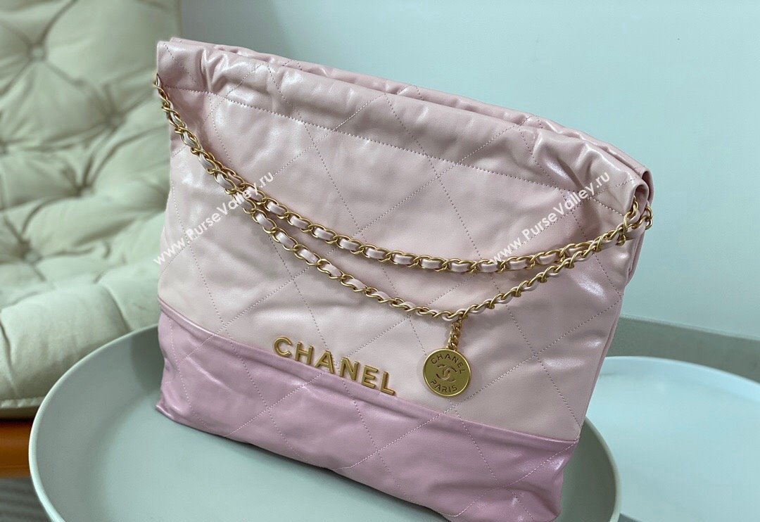 Chanel 22 Shiny Calfskin Patchwork Shopping Bag AS3261 Light Pink/Purple 2024 0626 (SM-240626066)