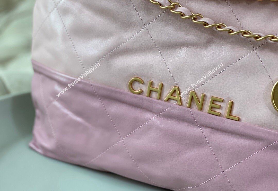 Chanel 22 Shiny Calfskin Patchwork Shopping Bag AS3261 Light Pink/Purple 2024 0626 (SM-240626066)