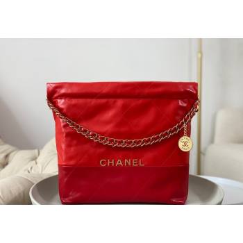 Chanel 22 Shiny Calfskin Patchwork Small Shopping Bag AS3260 Red 2024 0626 (SM-240626063)