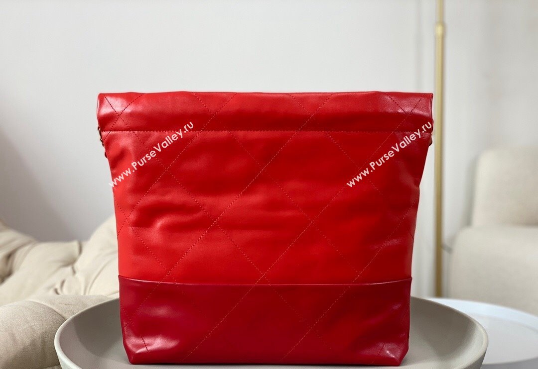 Chanel 22 Shiny Calfskin Patchwork Small Shopping Bag AS3260 Red 2024 0626 (SM-240626063)