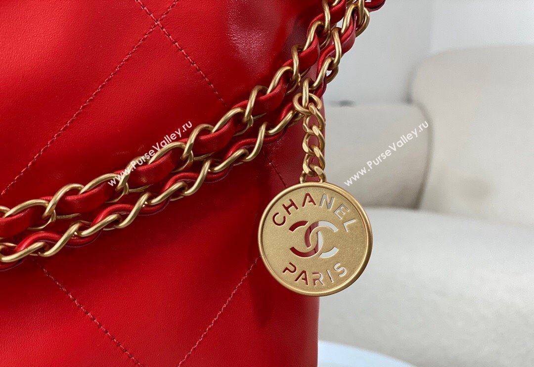 Chanel 22 Shiny Calfskin Patchwork Small Shopping Bag AS3260 Red 2024 0626 (SM-240626063)