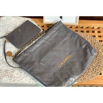 Chanel 22 Shiny Calfskin Leather Shopping Bag AS3261 Grey 2024 0626 (SM-240626070)