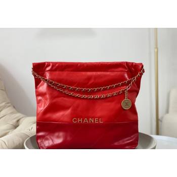 Chanel 22 Shiny Calfskin Patchwork Shopping Bag AS3261 Red 2024 0626 (SM-240626067)