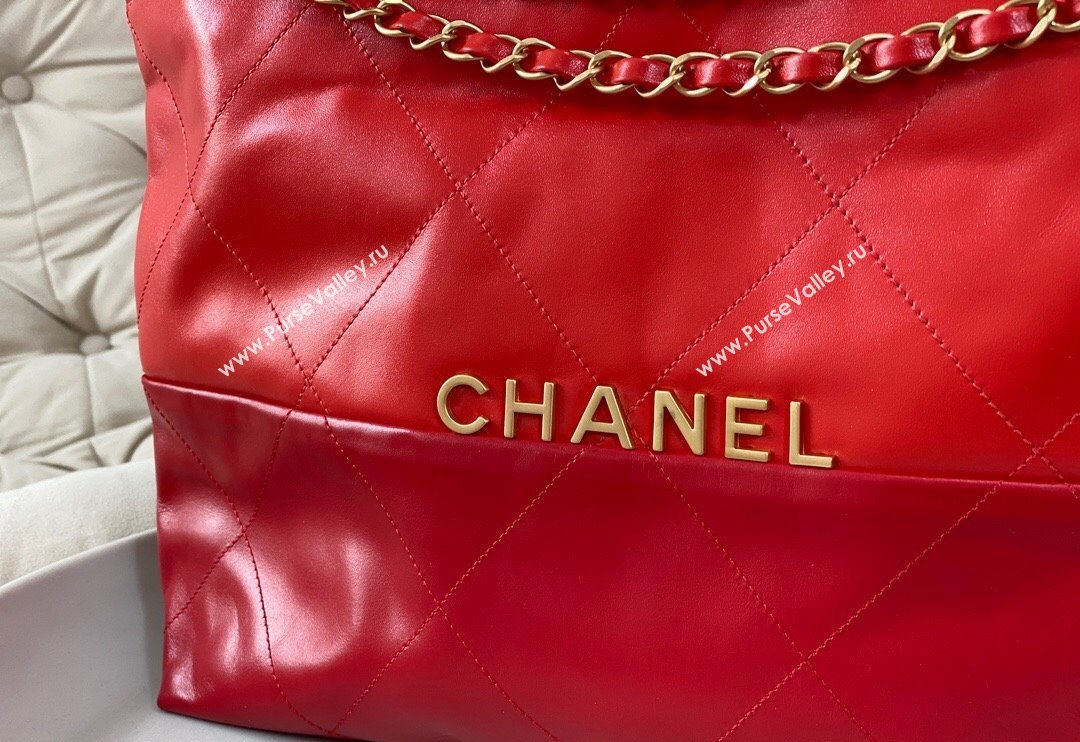 Chanel 22 Shiny Calfskin Patchwork Shopping Bag AS3261 Red 2024 0626 (SM-240626067)