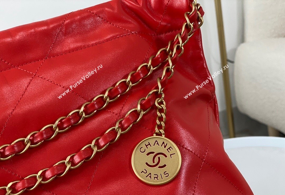 Chanel 22 Shiny Calfskin Patchwork Shopping Bag AS3261 Red 2024 0626 (SM-240626067)