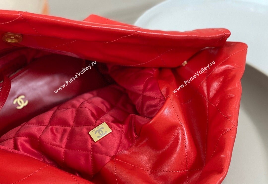 Chanel 22 Shiny Calfskin Patchwork Shopping Bag AS3261 Red 2024 0626 (SM-240626067)