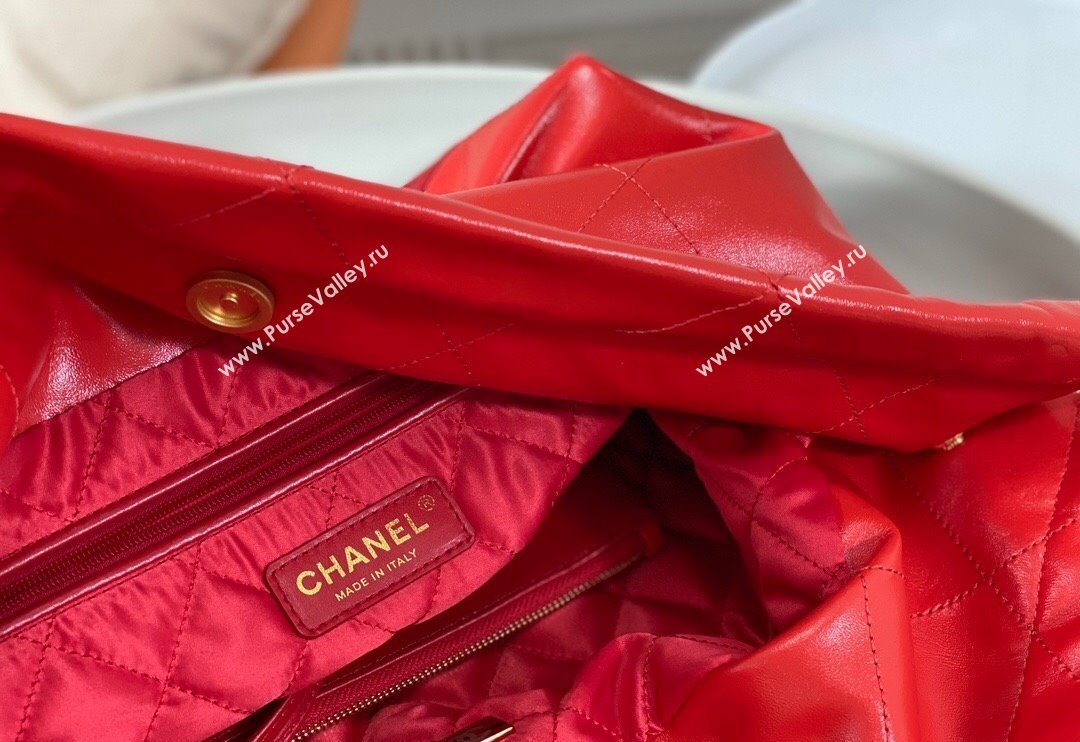 Chanel 22 Shiny Calfskin Patchwork Shopping Bag AS3261 Red 2024 0626 (SM-240626067)