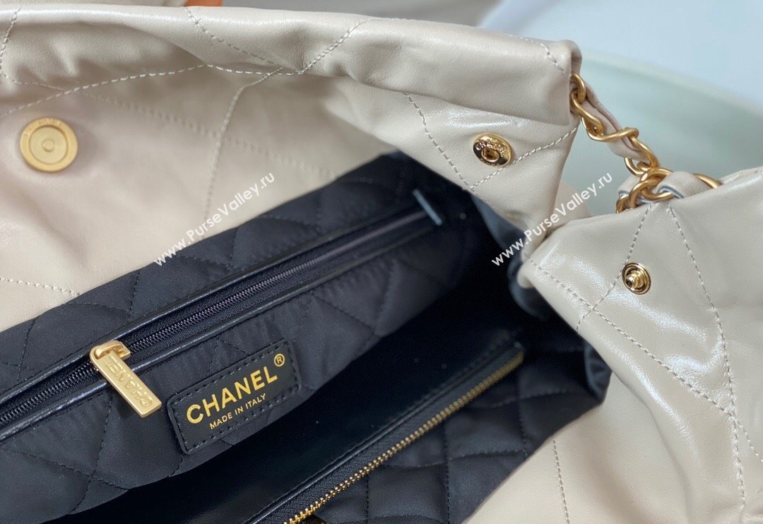 Chanel 22 Shiny Calfskin Patchwork Small Shopping Bag AS3260 Nude/Black 2024 0626 (SM-240626064)