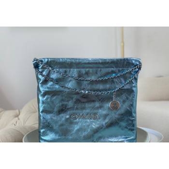 Chanel 22 Metallic Shiny Calfskin Shopping Bag AS3261 Light Blue 2024 (SM-240626093)