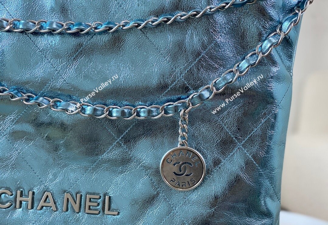 Chanel 22 Metallic Shiny Calfskin Shopping Bag AS3261 Light Blue 2024 (SM-240626093)