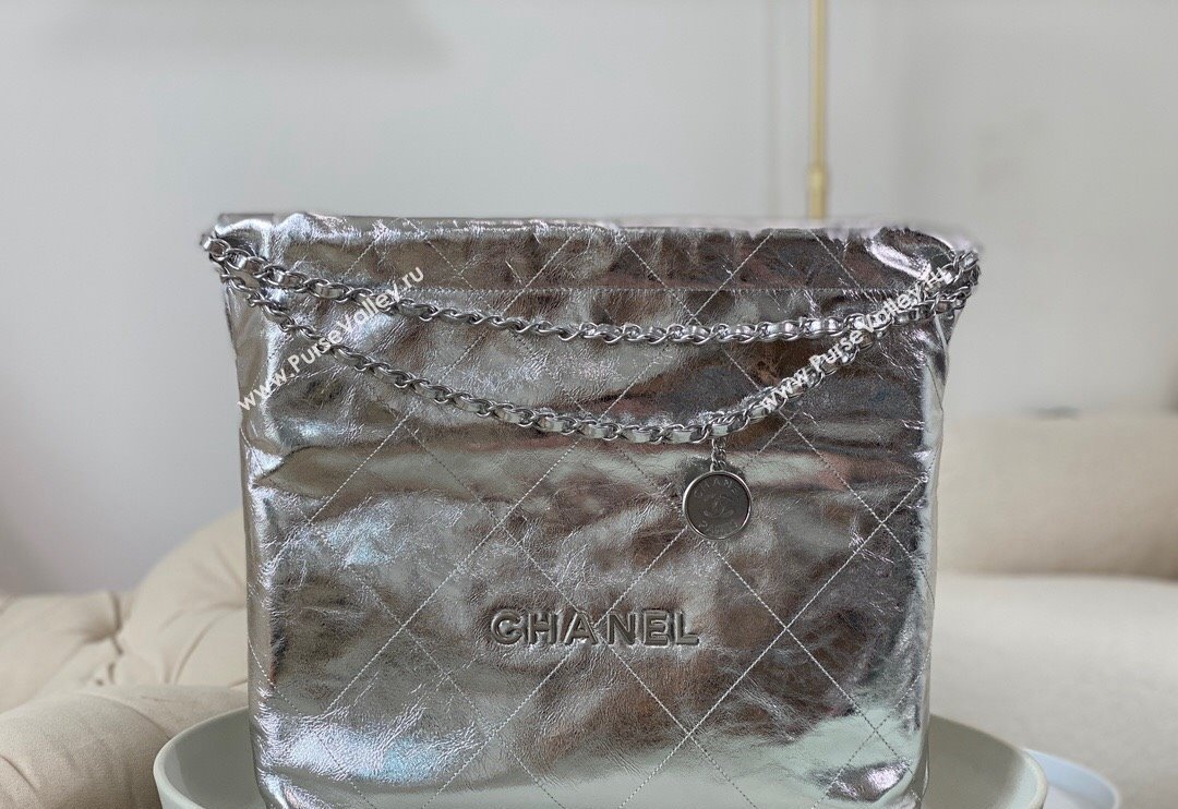 Chanel 22 Metallic Shiny Calfskin Shopping Bag AS3261 Silver 2024 (SM-240626095)