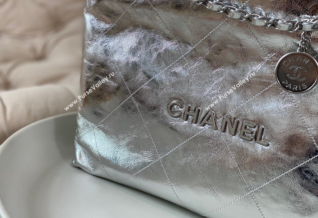 Chanel 22 Metallic Shiny Calfskin Shopping Bag AS3261 Silver 2024 (SM-240626095)