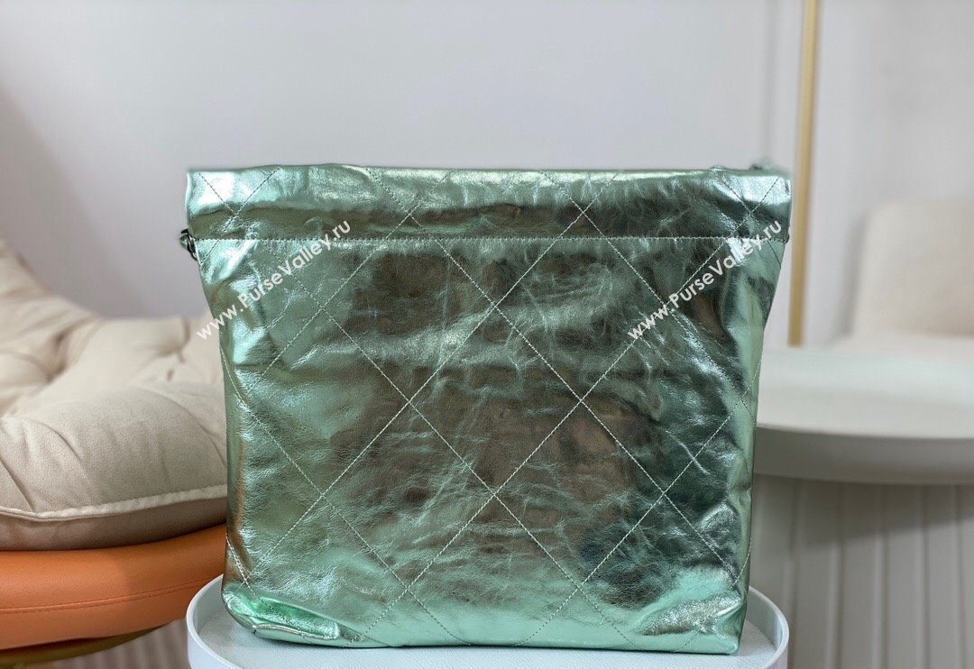 Chanel 22 Metallic Shiny Calfskin Small Shopping Bag AS3260 Light Green 2024 (SM-240626096)