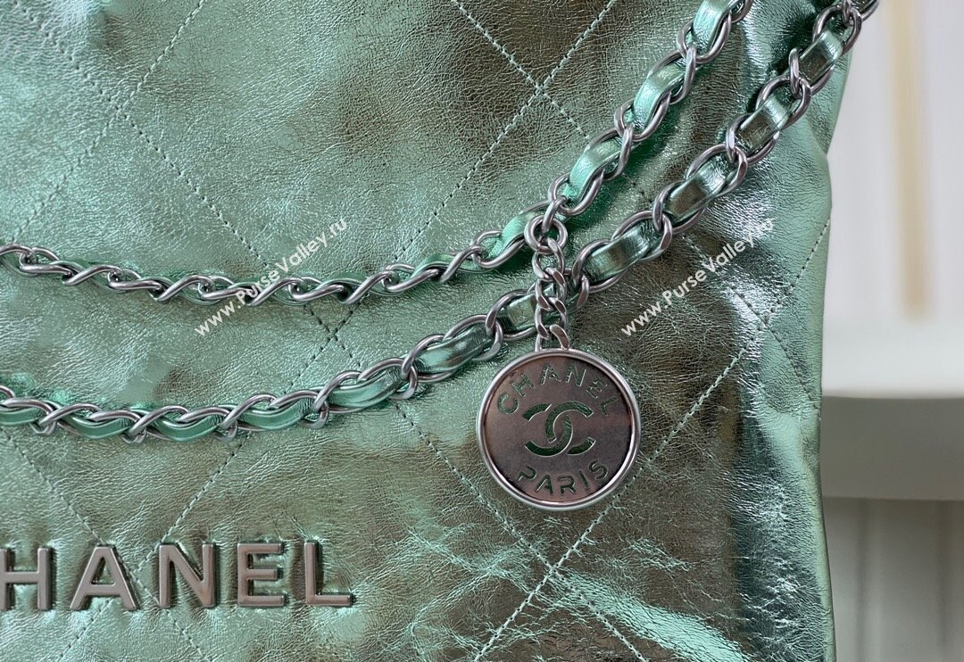 Chanel 22 Metallic Shiny Calfskin Small Shopping Bag AS3260 Light Green 2024 (SM-240626096)