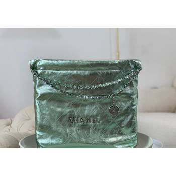 Chanel 22 Metallic Shiny Calfskin Shopping Bag AS3261 Light Green 2024 (SM-240626097)