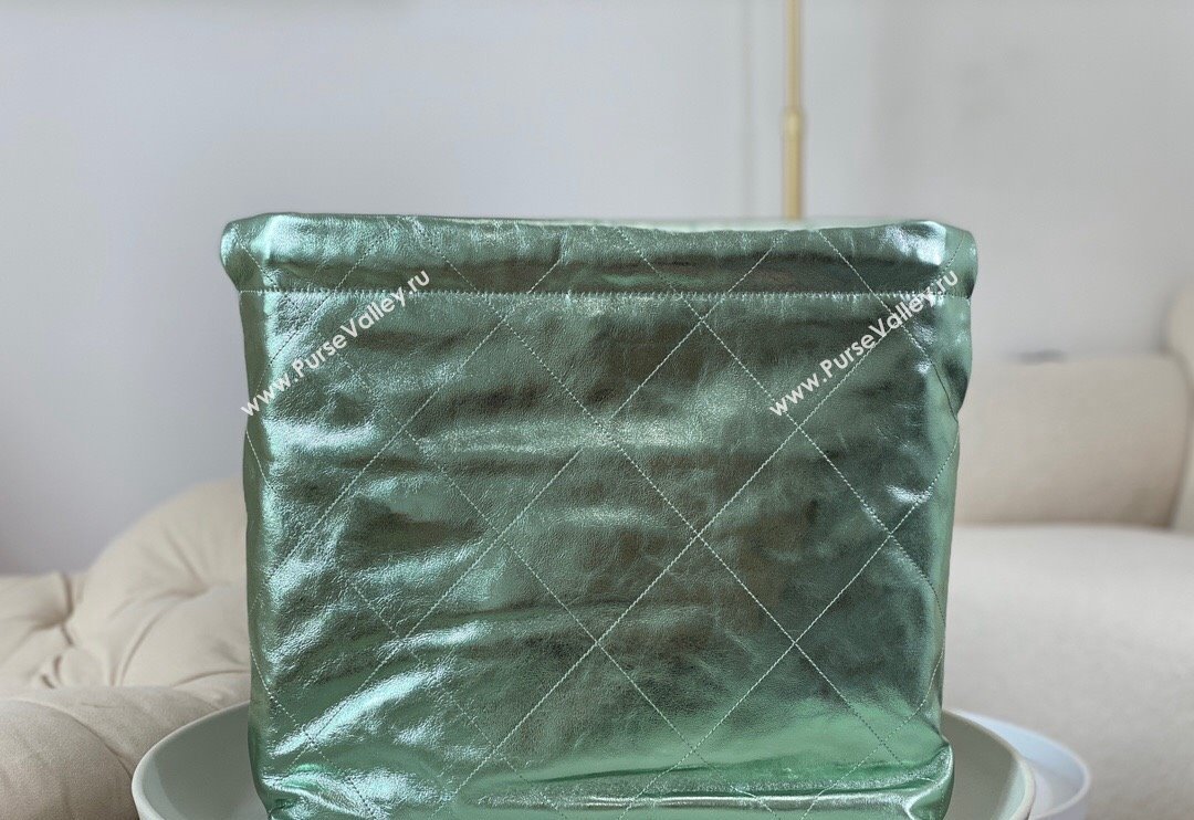 Chanel 22 Metallic Shiny Calfskin Shopping Bag AS3261 Light Green 2024 (SM-240626097)