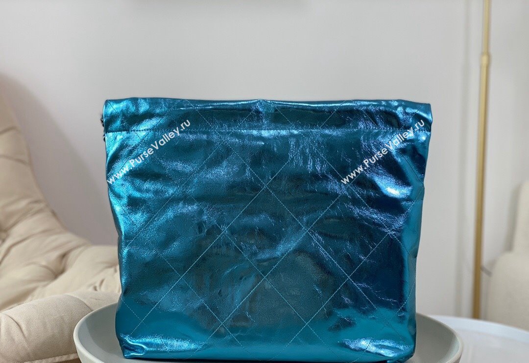 Chanel 22 Metallic Shiny Calfskin Shopping Bag AS3261 Blue2 2024 (SM-240626099)