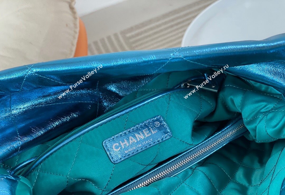 Chanel 22 Metallic Shiny Calfskin Shopping Bag AS3261 Blue2 2024 (SM-240626099)