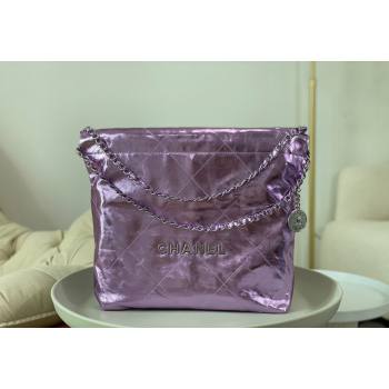 Chanel 22 Metallic Shiny Calfskin Small Shopping Bag AS3260 Purple 2024 (SM-240626100)