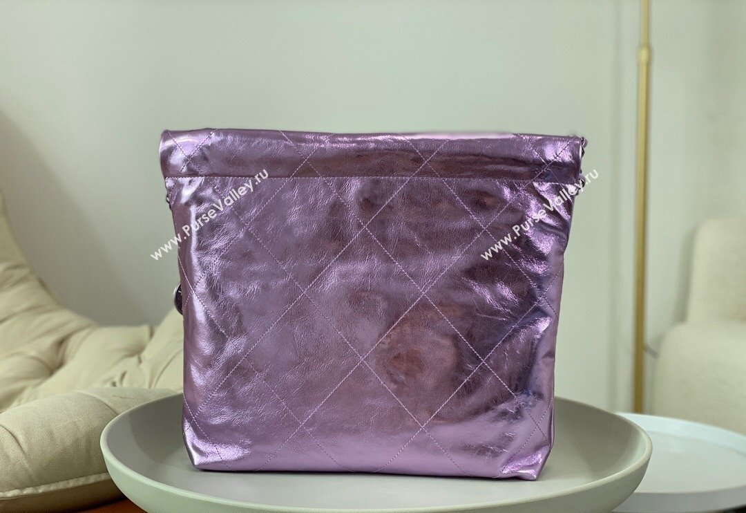 Chanel 22 Metallic Shiny Calfskin Shopping Bag AS3261 Purple 2024 (SM-240626101)