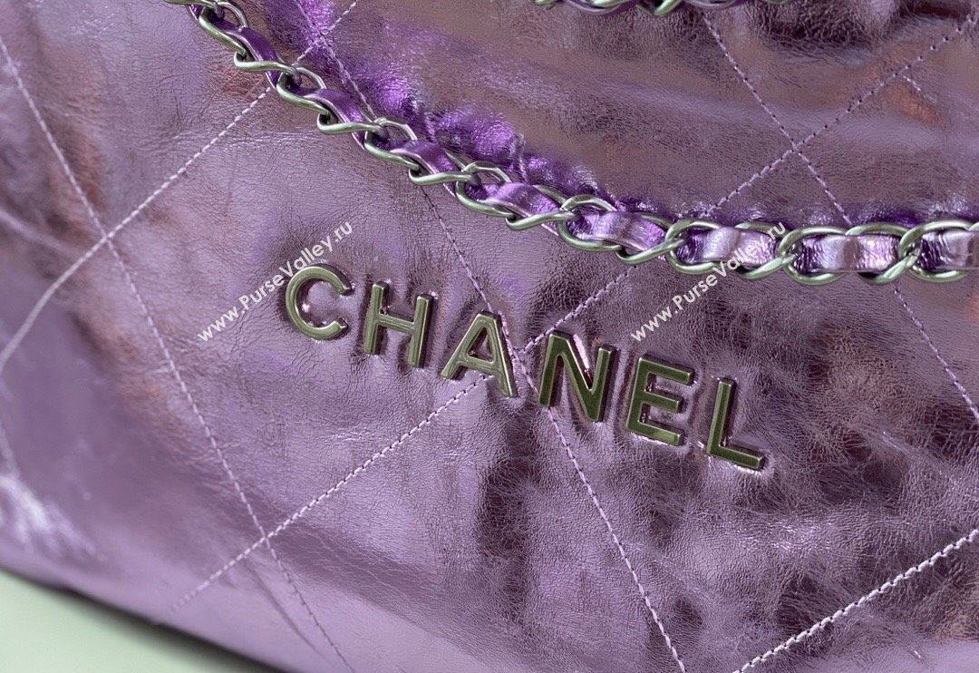 Chanel 22 Metallic Shiny Calfskin Small Shopping Bag AS3260 Purple 2024 (SM-240626100)