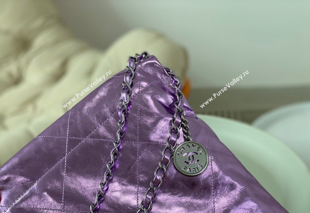 Chanel 22 Metallic Shiny Calfskin Small Shopping Bag AS3260 Purple 2024 (SM-240626100)