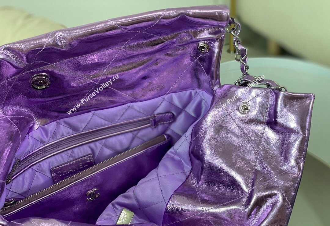 Chanel 22 Metallic Shiny Calfskin Shopping Bag AS3261 Purple 2024 (SM-240626101)